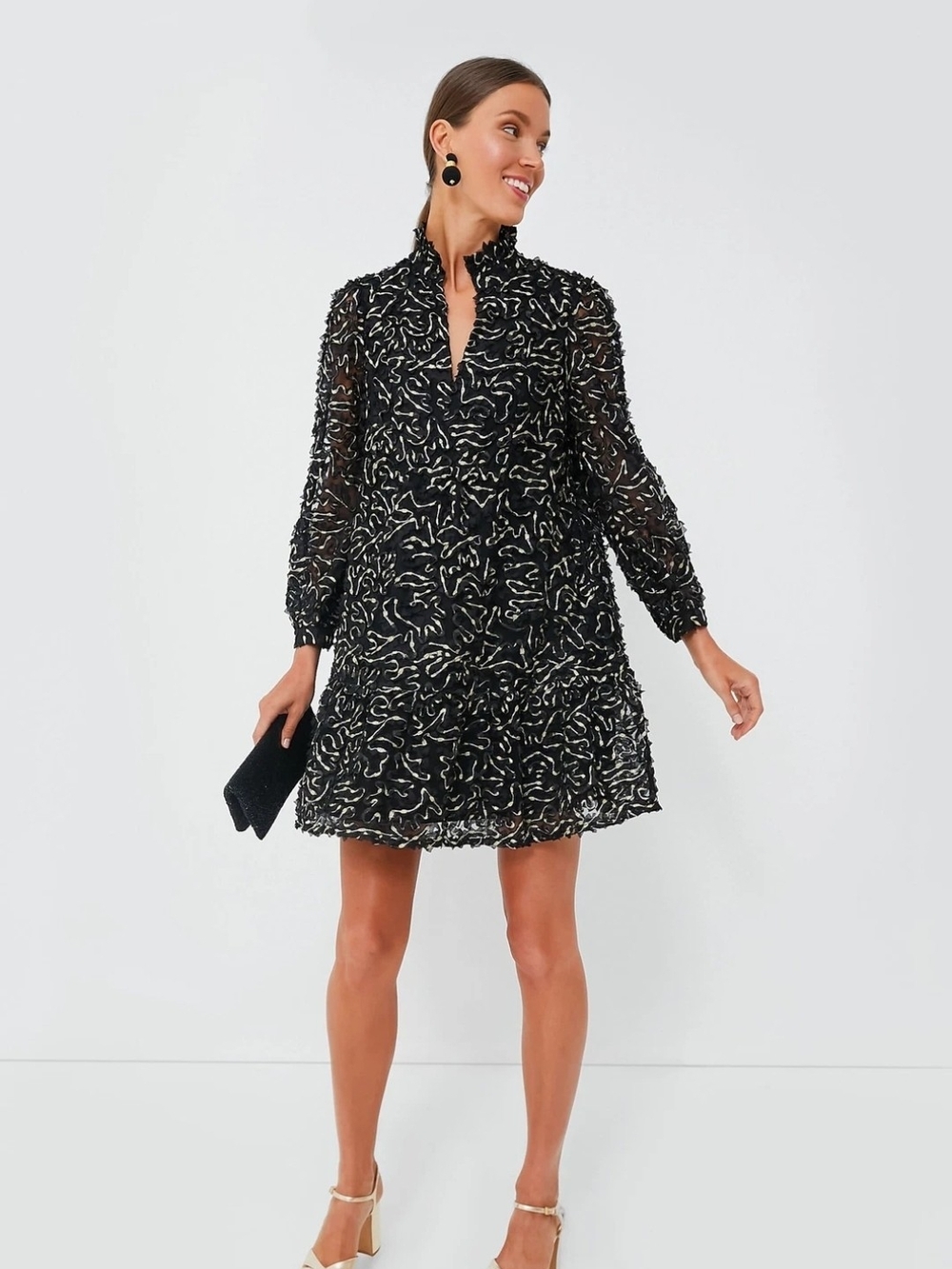 Tuckernuck Black Nightly Organza Palmerston Mini Dress Long Sleeve Cocktail